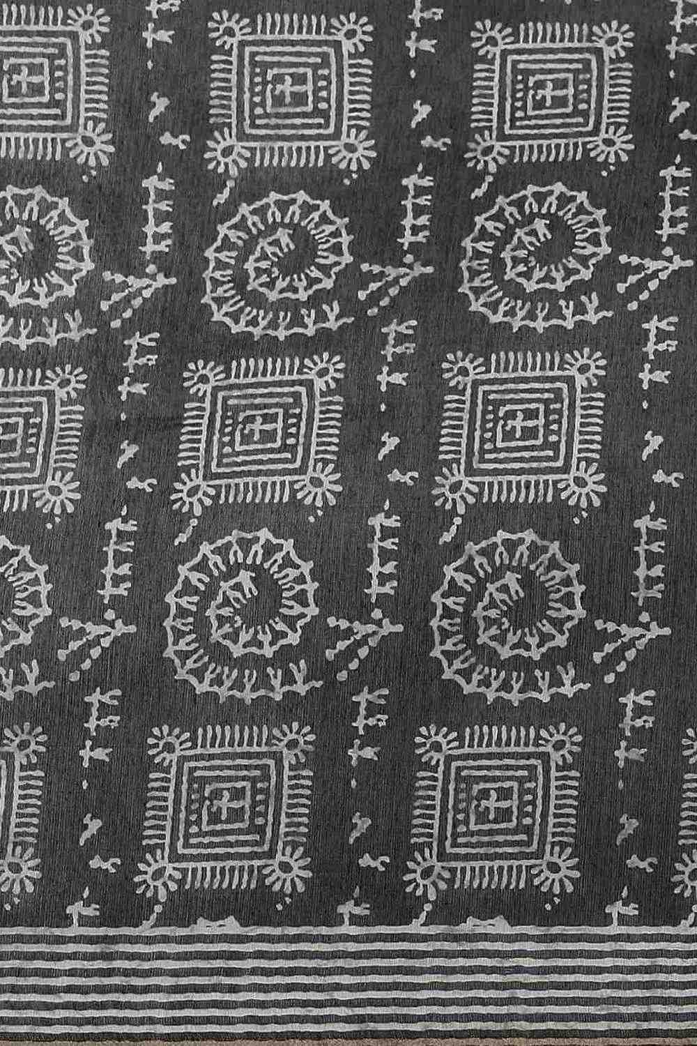 Zora Black Cotton Blend Abstract Digital Printed Ready to Wear One Minute Saree