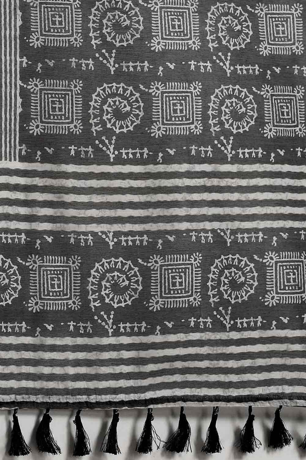 Zora Black Cotton Blend Abstract Digital Printed Ready to Wear One Minute Saree