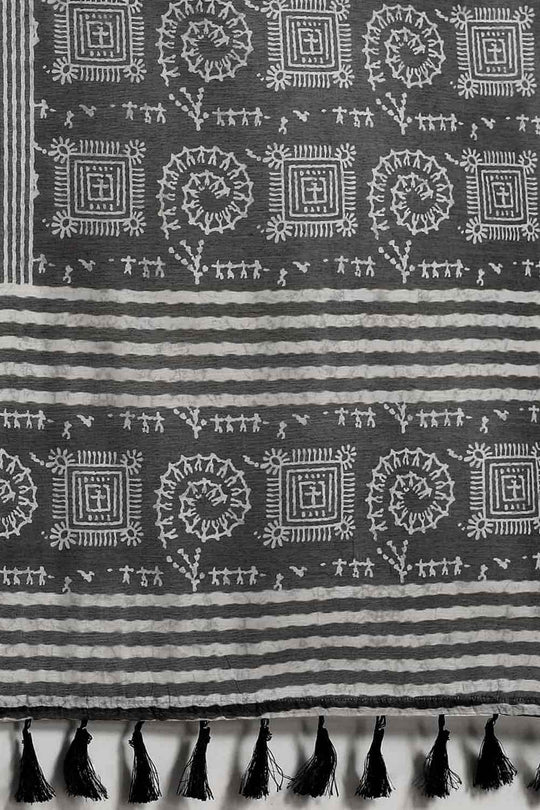 Zora Black Cotton Blend Abstract Digital Printed Ready to Wear One Minute Saree