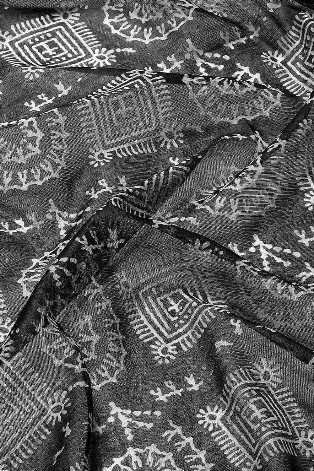 Zora Black Cotton Blend Abstract Digital Printed Ready to Wear One Minute Saree