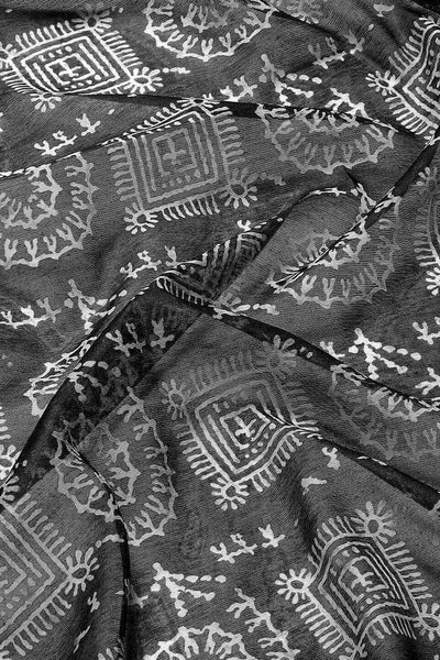 Zora Black Cotton Blend Abstract Digital Printed Ready to Wear One Minute Saree