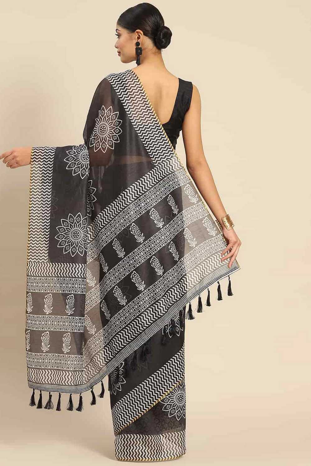 Zora Black Cotton Blend Abstract Digital Printed Ready to Wear One Minute Saree