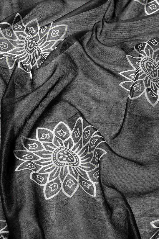 Zora Black Cotton Blend Abstract Digital Printed Ready to Wear One Minute Saree