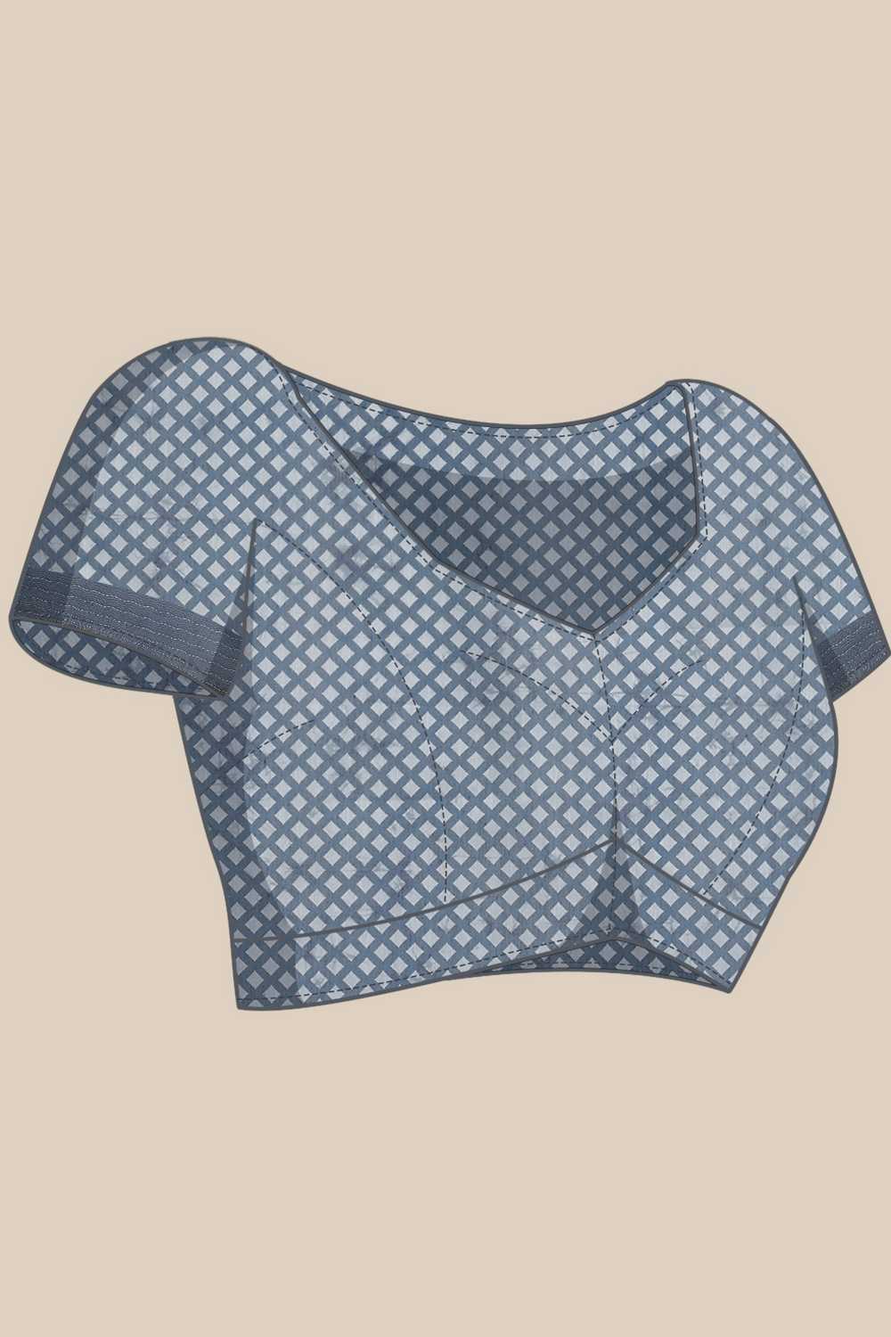 Zora Grey Cotton Blend Geometric Digital Printed Ready to Wear One Minute Saree