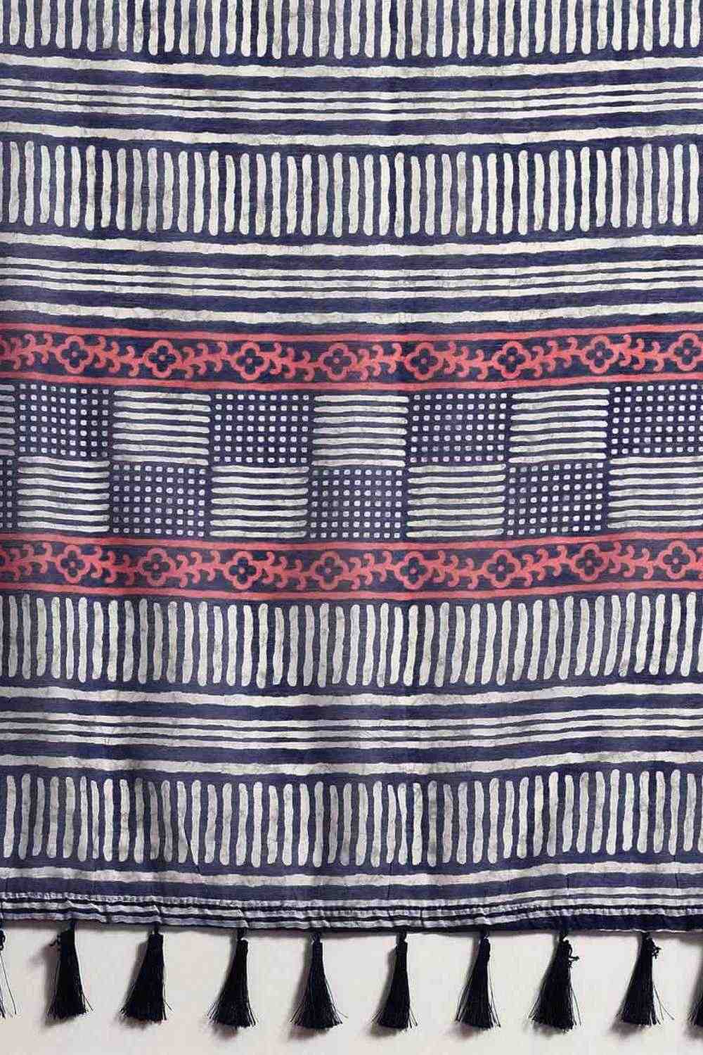 Zora Navy Blue Cotton Blend Abstract Digital Printed Ready to Wear One Minute Saree