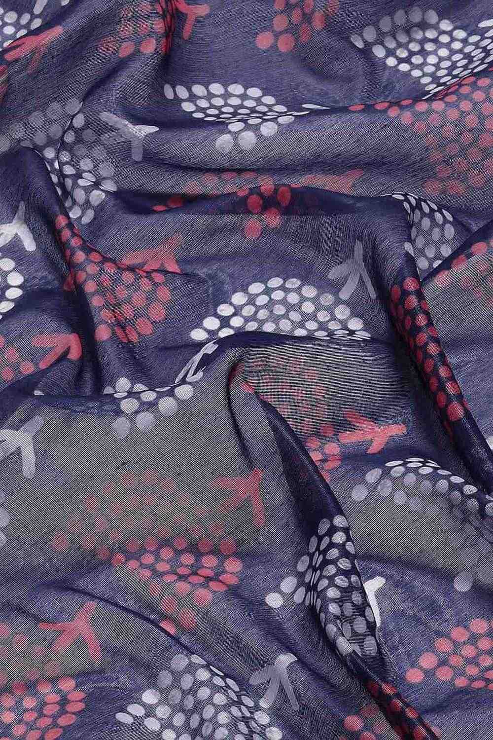 Zora Navy Blue Cotton Blend Abstract Digital Printed Ready to Wear One Minute Saree