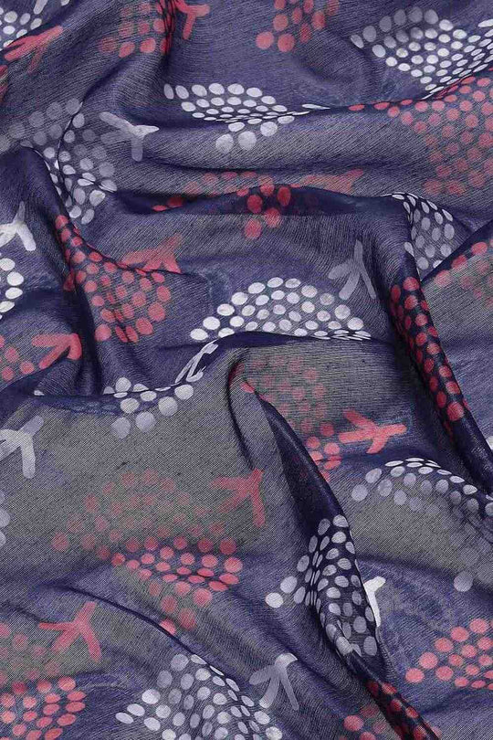 Zora Navy Blue Cotton Blend Abstract Digital Printed Ready to Wear One Minute Saree