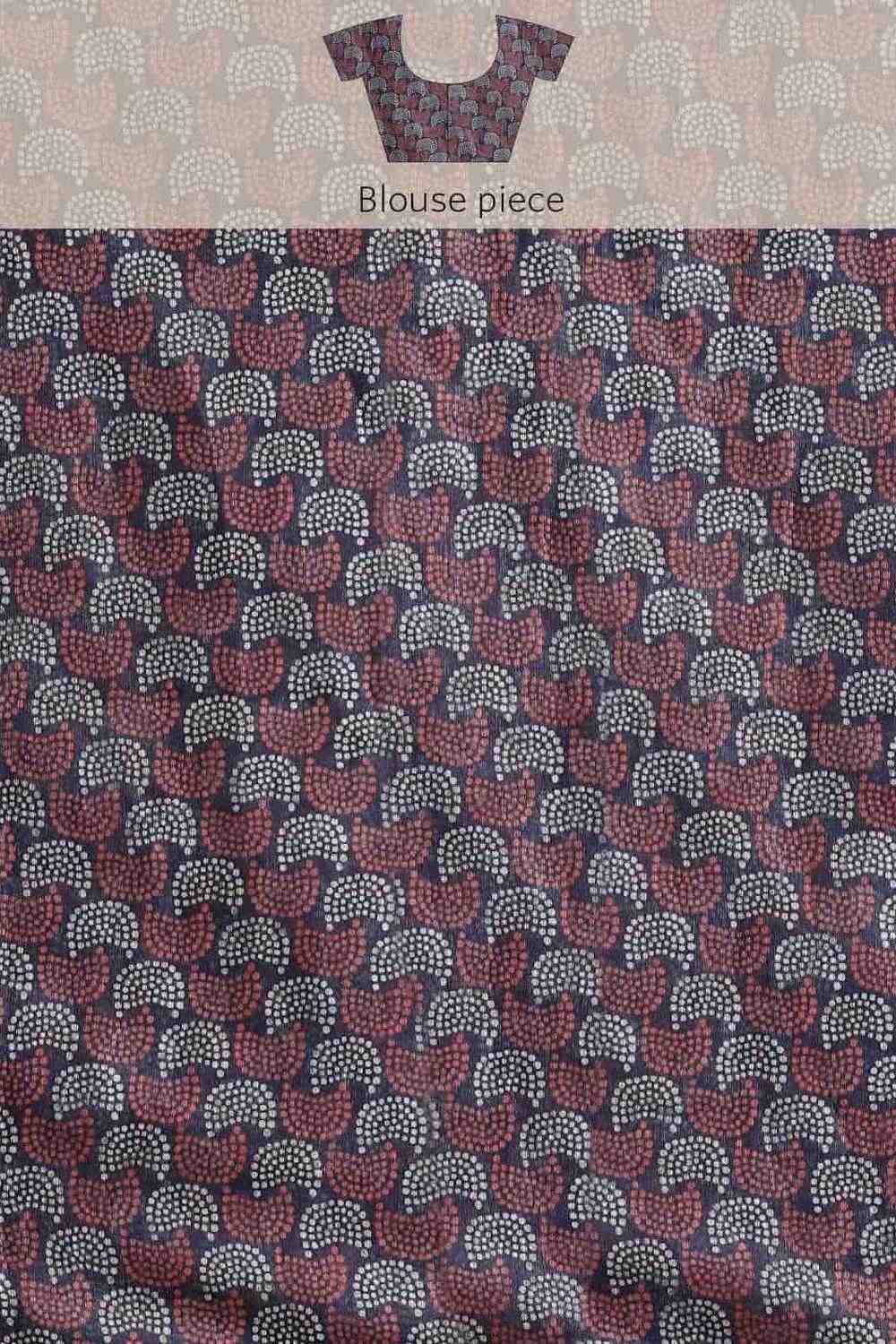 Zora Navy Blue Cotton Blend Abstract Digital Printed Ready to Wear One Minute Saree