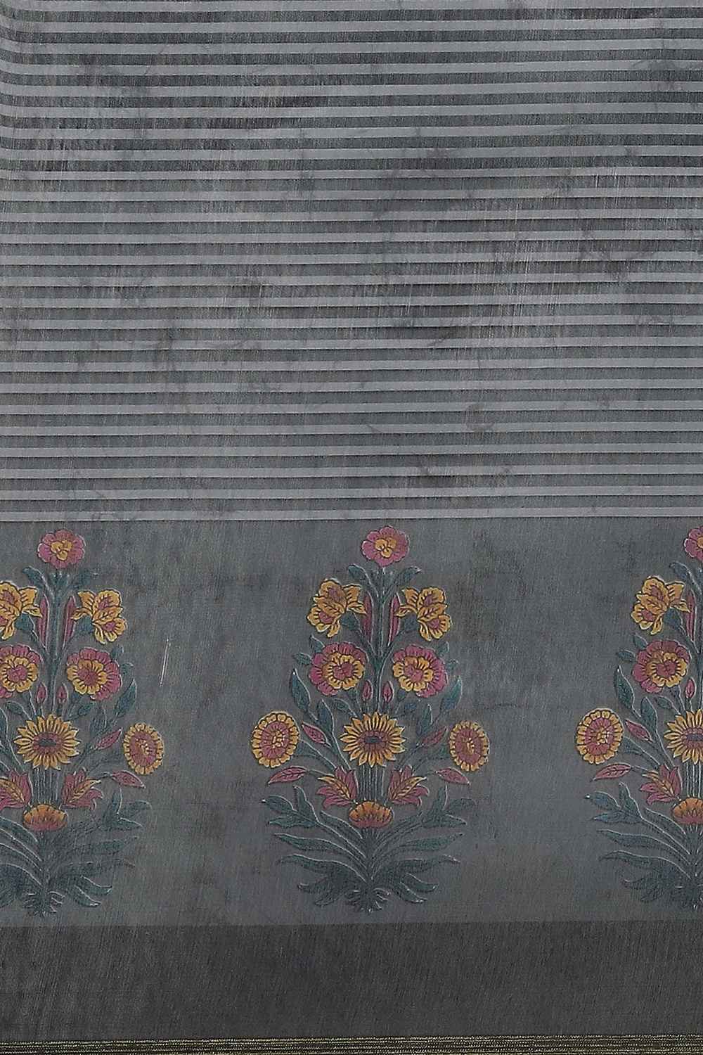 Zora Black Cotton Blend Striped Digital Printed Ready to Wear One Minute Saree