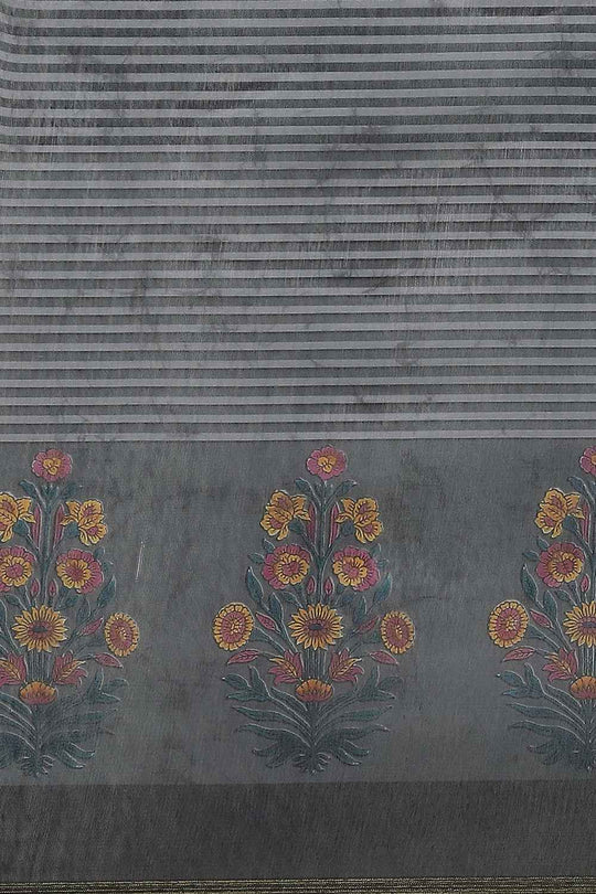 Zora Black Cotton Blend Striped Digital Printed Ready to Wear One Minute Saree