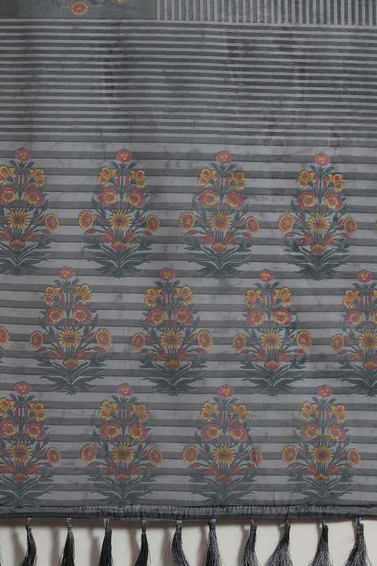 Zora Black Cotton Blend Striped Digital Printed Ready to Wear One Minute Saree