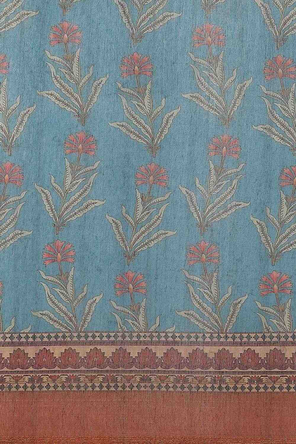 Zora Teal Cotton Blend Kalamkari Digital Printed Ready to Wear One Minute Saree