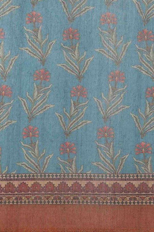 Zora Teal Cotton Blend Kalamkari Digital Printed Ready to Wear One Minute Saree