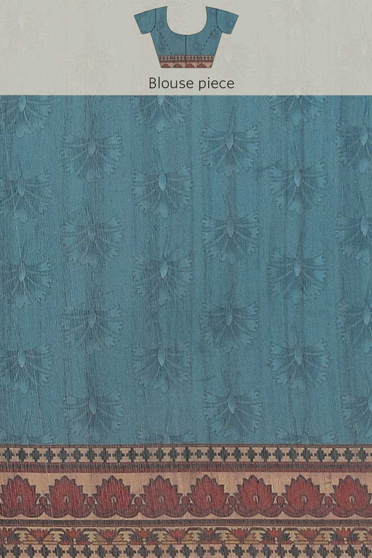 Zora Teal Cotton Blend Kalamkari Digital Printed Ready to Wear One Minute Saree