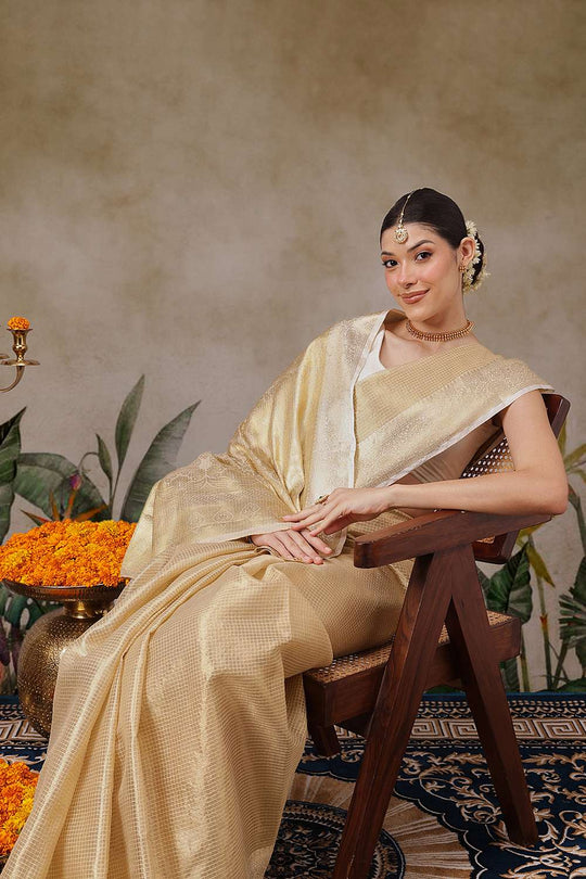 Ani Beige Muga Tissue Woven Ready to Wear One Minute Saree