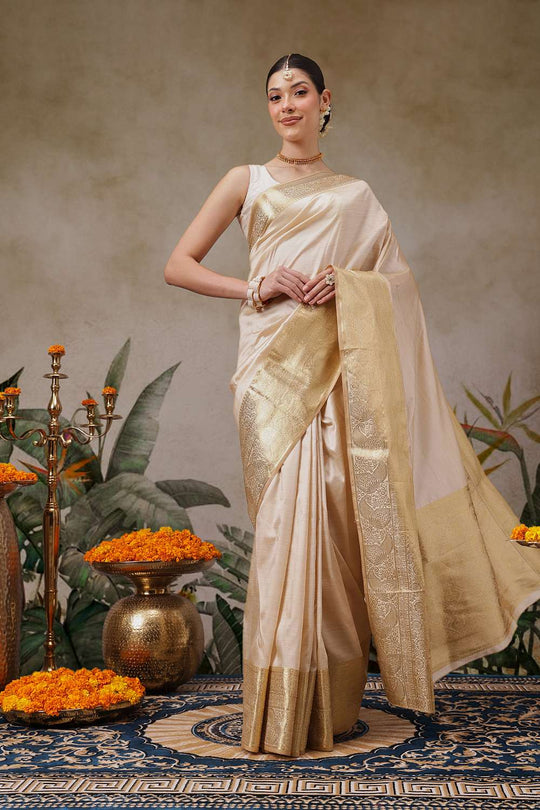 Leisha Beige Soft Silk Woven Ready to Wear One Minute Saree
