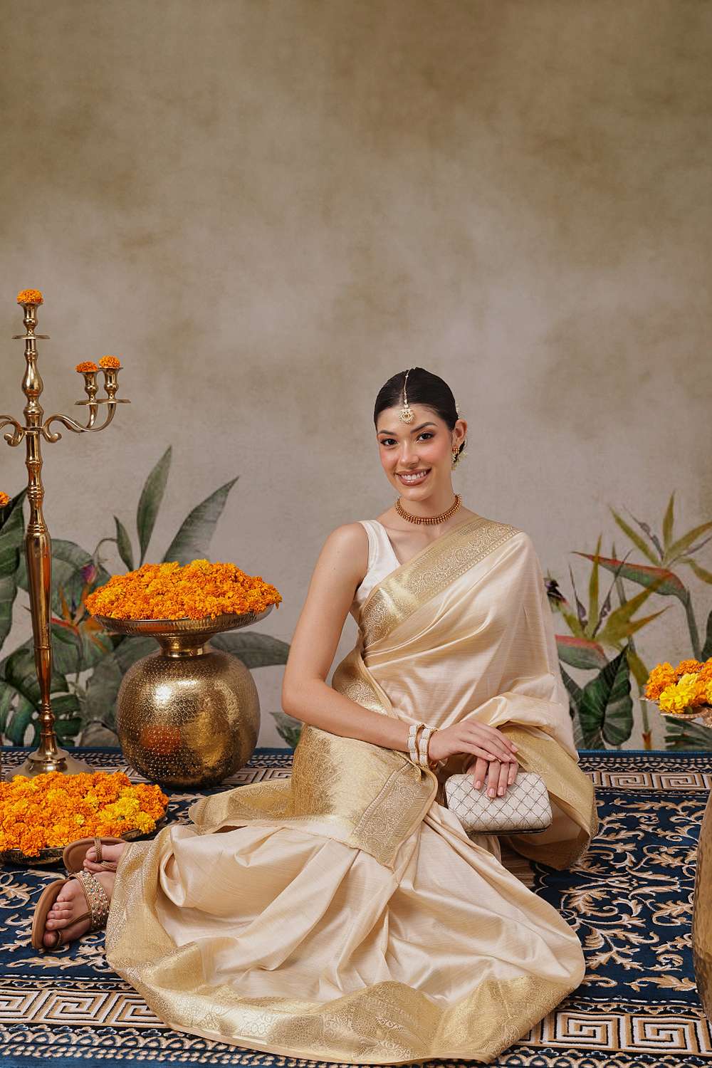 Leisha Beige Soft Silk Woven Ready to Wear One Minute Saree