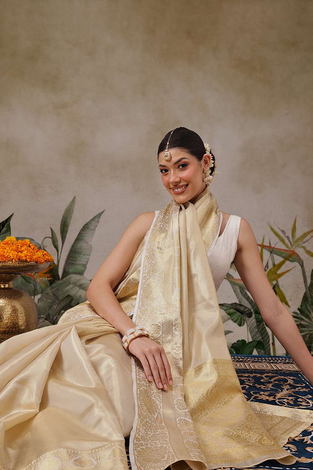 Joy Beige Tissue Woven Ready to Wear One Minute Saree