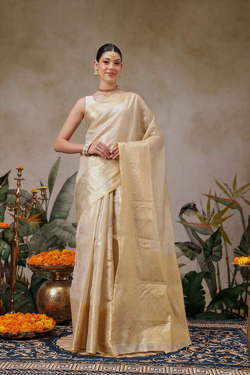 Isa Beige Tissue Woven Ready to Wear One Minute Saree