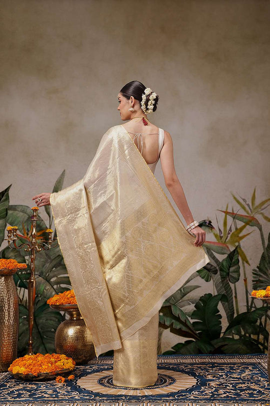 Isa Beige Tissue Woven Ready to Wear One Minute Saree
