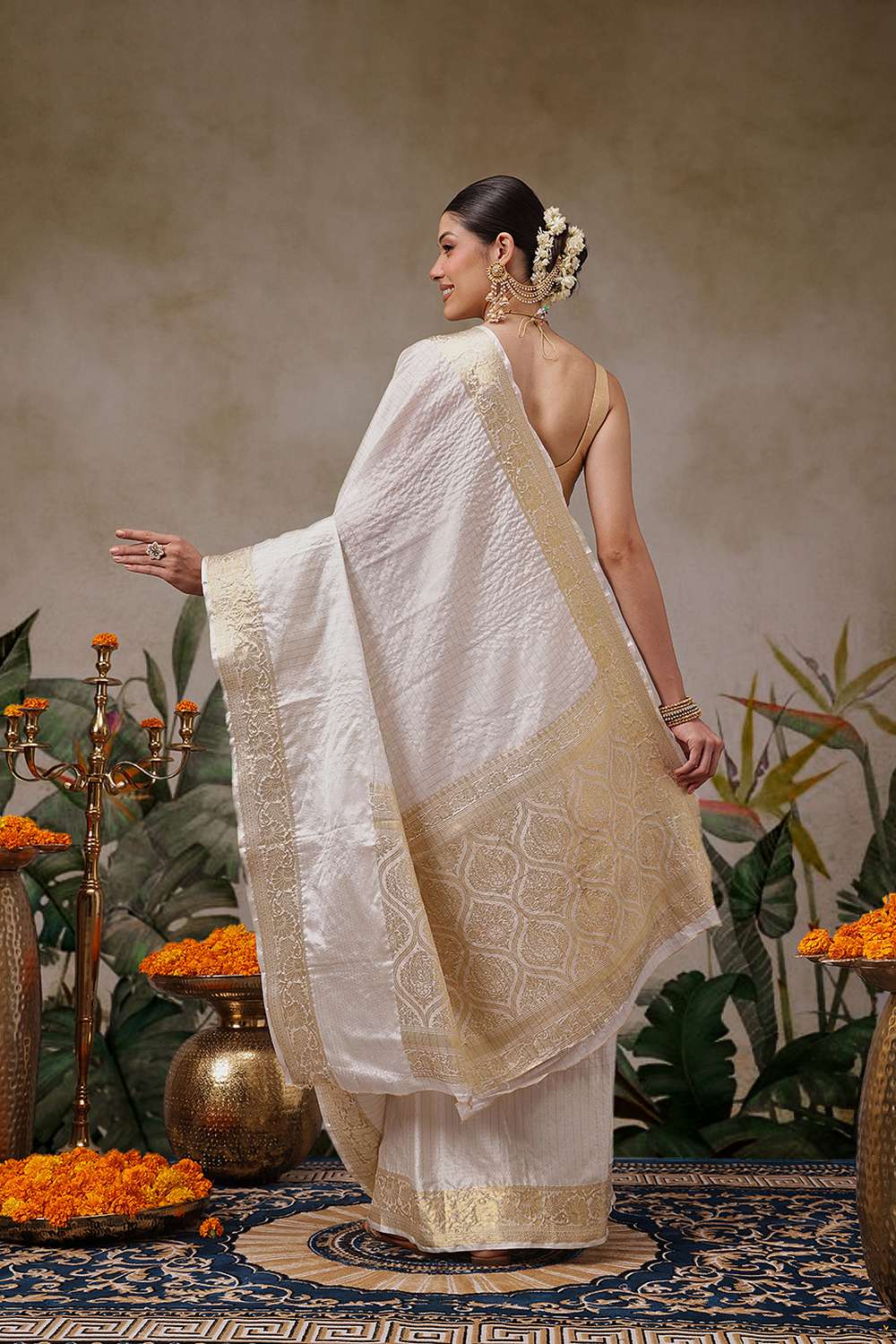Leana Off White Soft Silk Woven Ready to Wear One Minute Saree