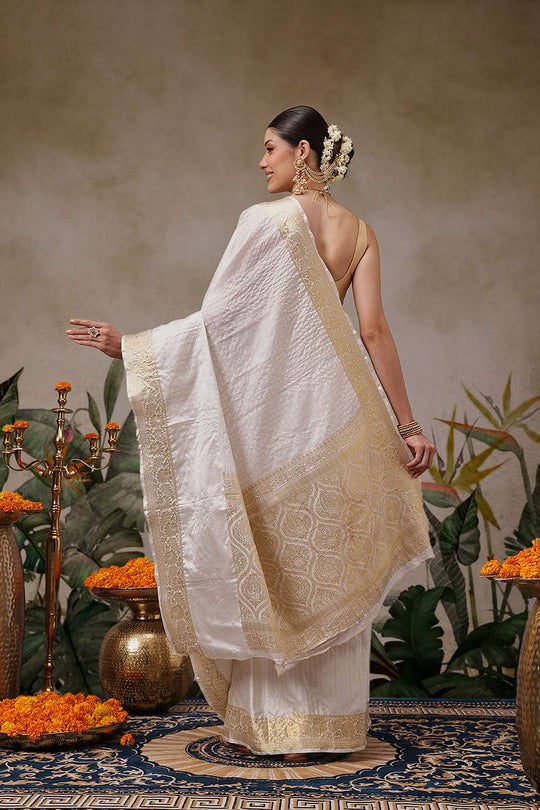 Leana Off White Soft Silk Woven Ready to Wear One Minute Saree