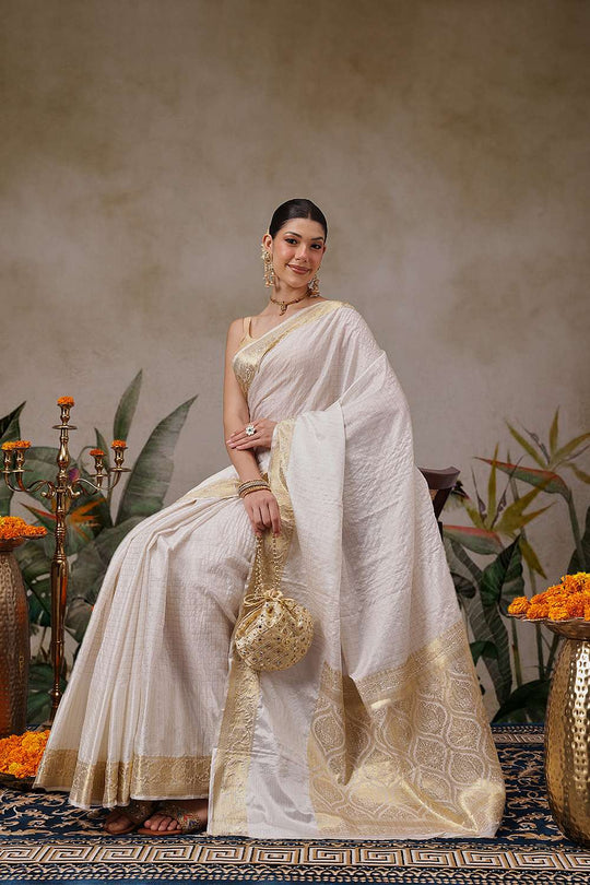 Leana Off White Soft Silk Woven Ready to Wear One Minute Saree