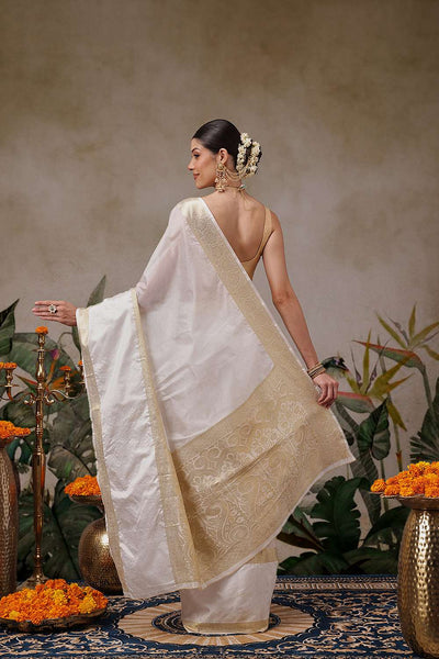 Uri Off White Muga Silk Woven Ready to Wear One Minute Saree