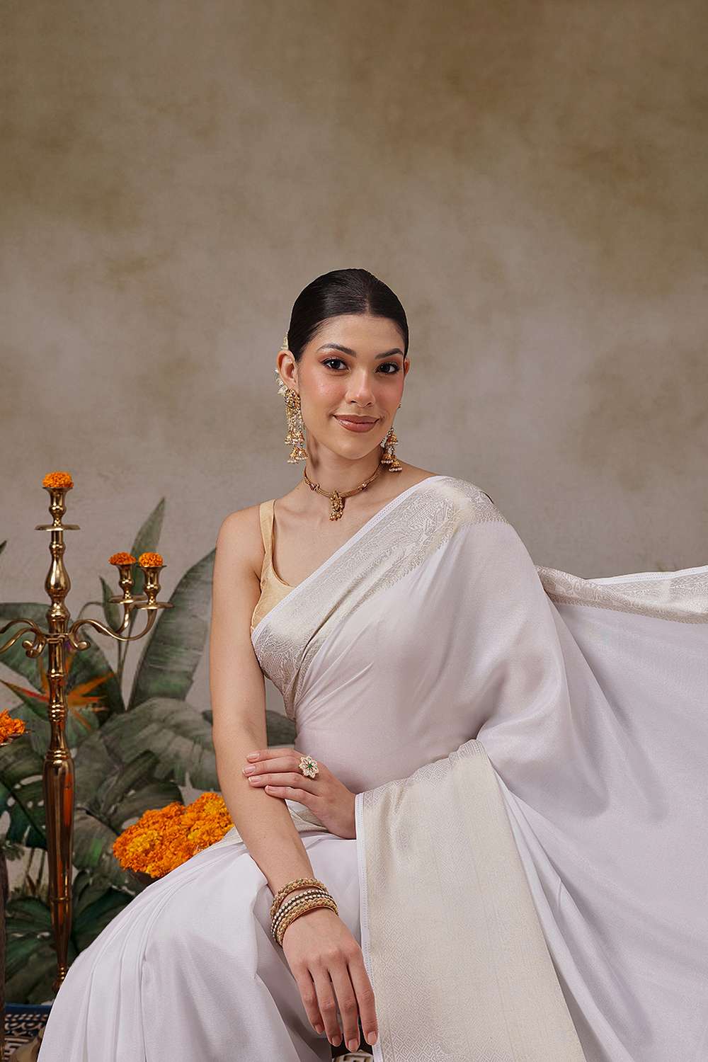 Jaya Off White Soft Silk Woven Ready to Wear One Minute Saree