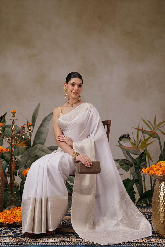 Jaya Off White Soft Silk Woven Ready to Wear One Minute Saree