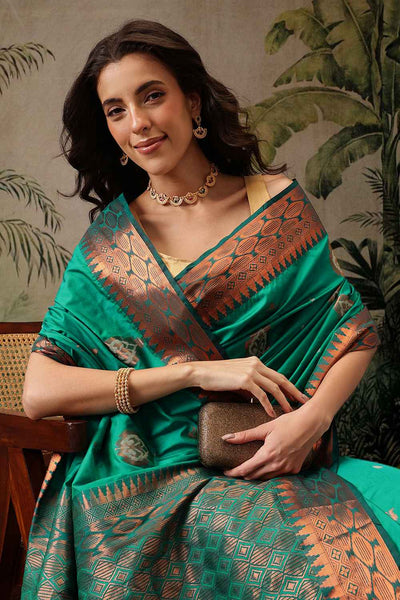 Lucia Green Soft Silk Floral Zari Woven Ready to Wear One Minute Saree