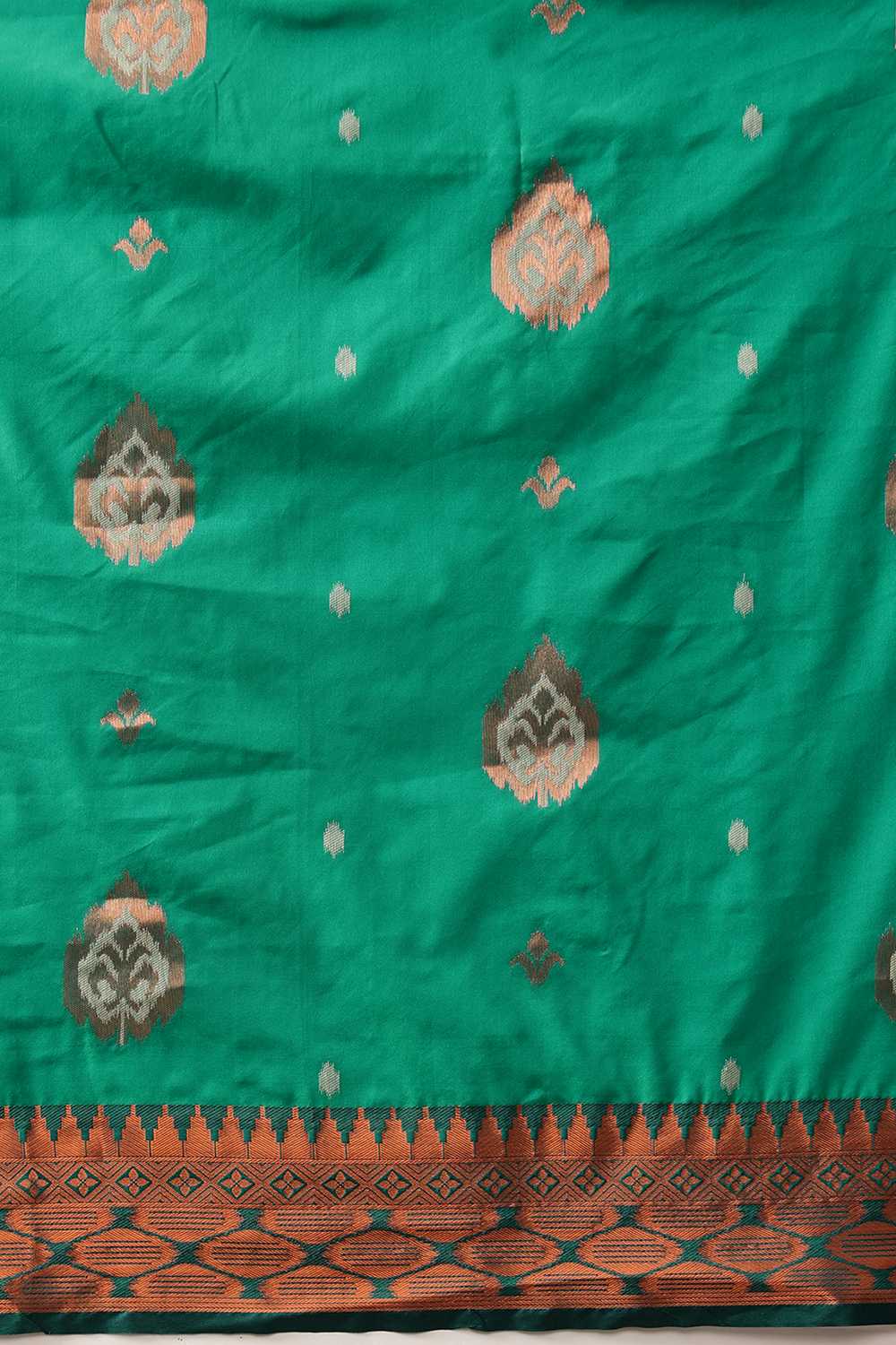 Lucia Green Soft Silk Floral Zari Woven Ready to Wear One Minute Saree