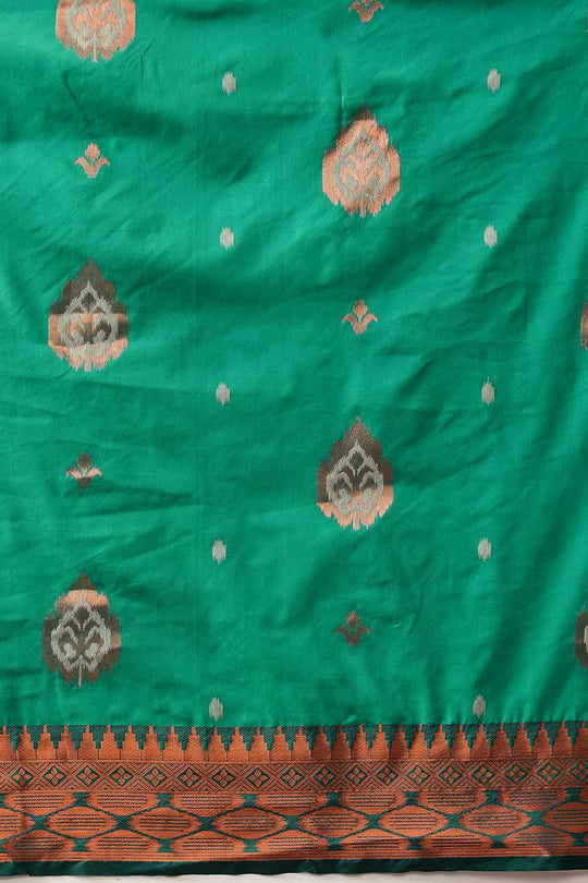 Lucia Green Soft Silk Floral Zari Woven Ready to Wear One Minute Saree