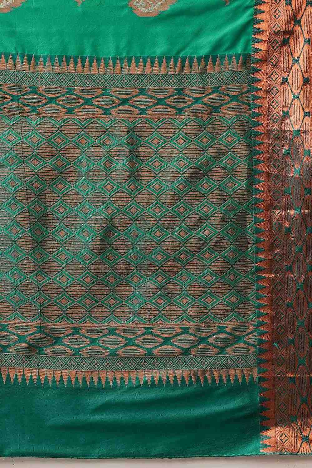 Lucia Green Soft Silk Floral Zari Woven Ready to Wear One Minute Saree