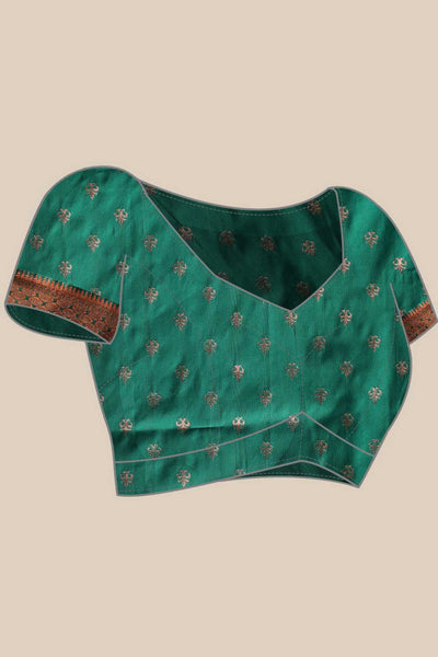 Lucia Green Soft Silk Floral Zari Woven Ready to Wear One Minute Saree