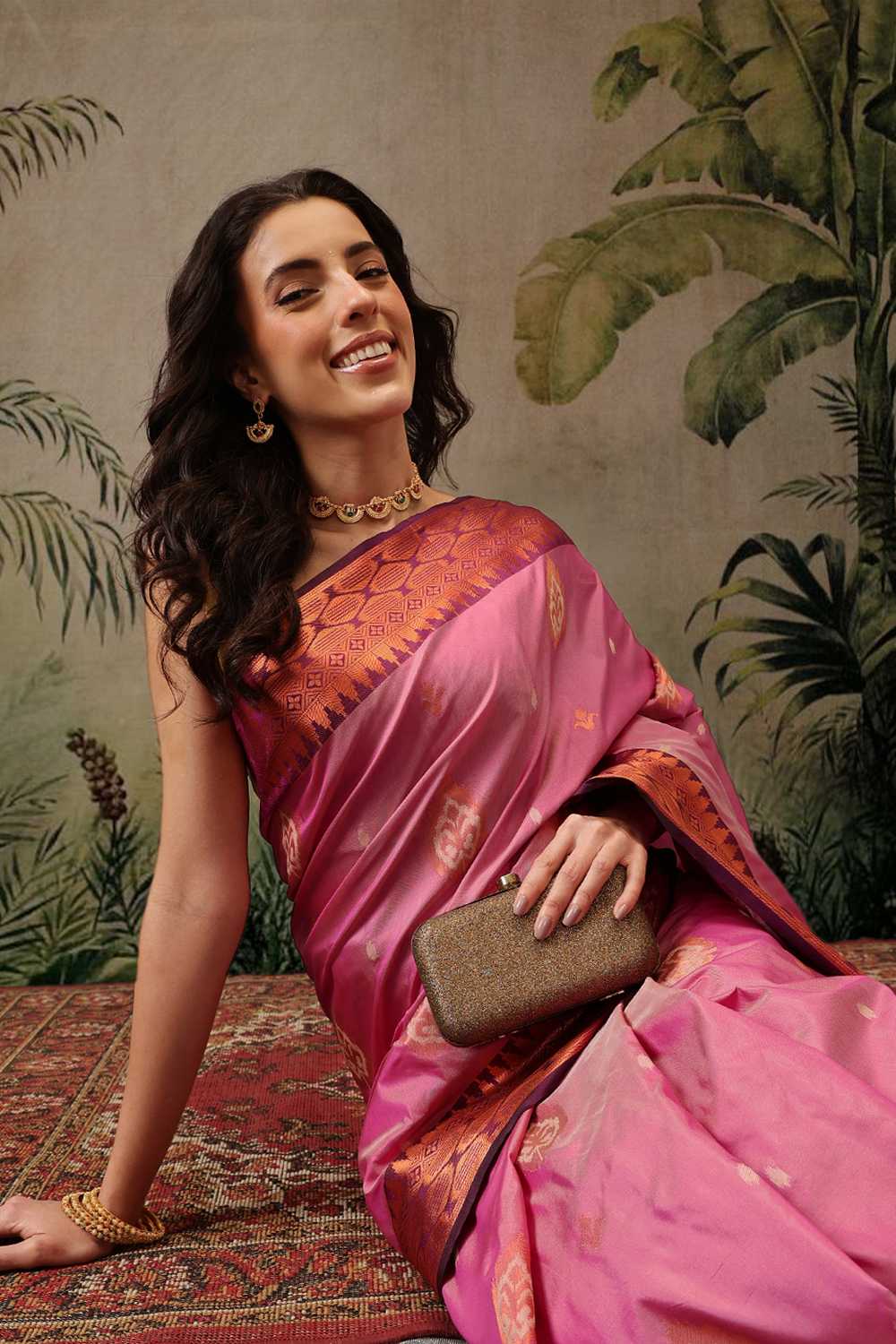 Lucia Light Pink Soft Silk Floral Zari Woven Ready to Wear One Minute Saree