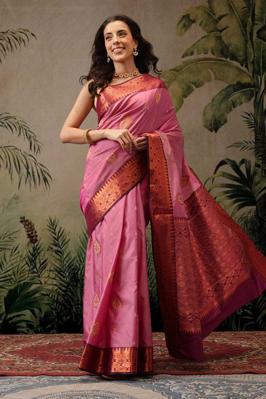 Lucia Light Pink Soft Silk Floral Zari Woven Ready to Wear One Minute Saree