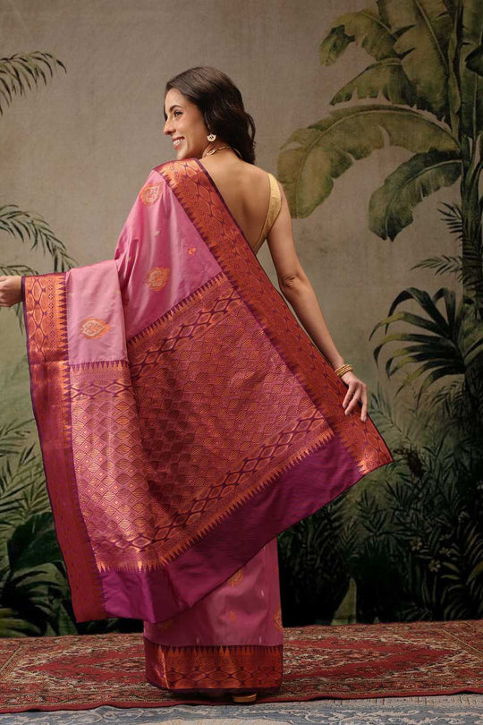 Lucia Light Pink Soft Silk Floral Zari Woven Ready to Wear One Minute Saree