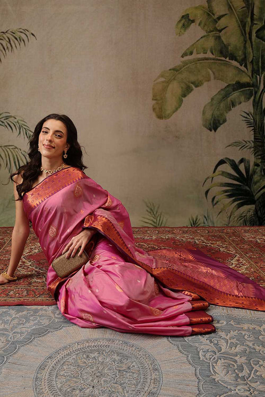 Lucia Light Pink Soft Silk Floral Zari Woven Ready to Wear One Minute Saree