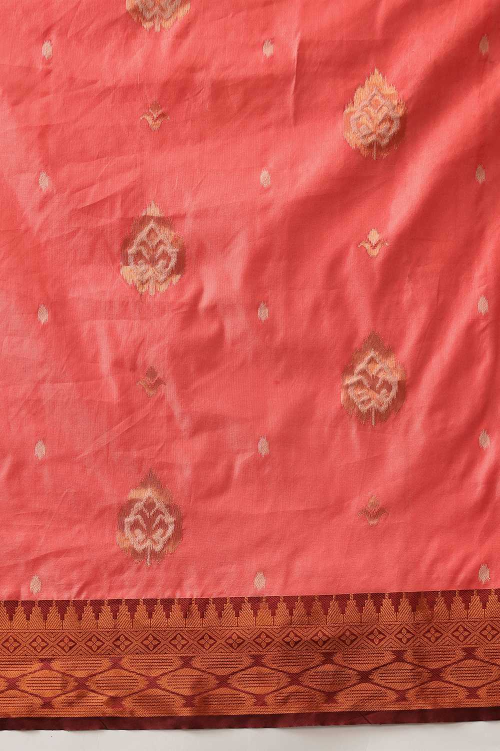 Lucia Orange Soft Silk Floral Zari Woven Ready to Wear One Minute Saree