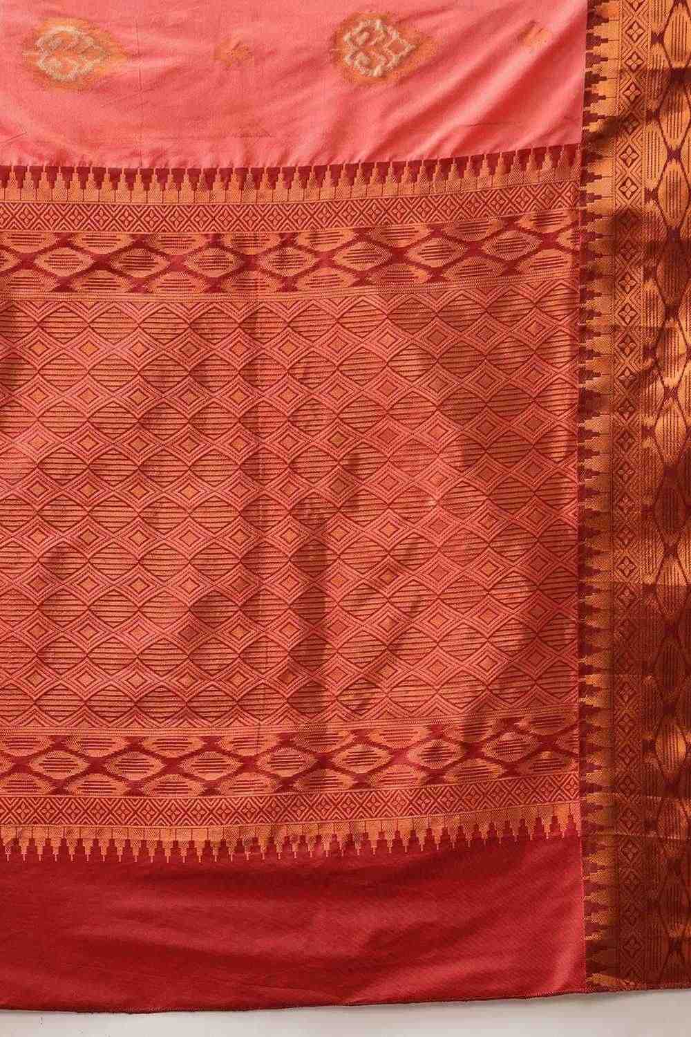 Lucia Orange Soft Silk Floral Zari Woven Ready to Wear One Minute Saree