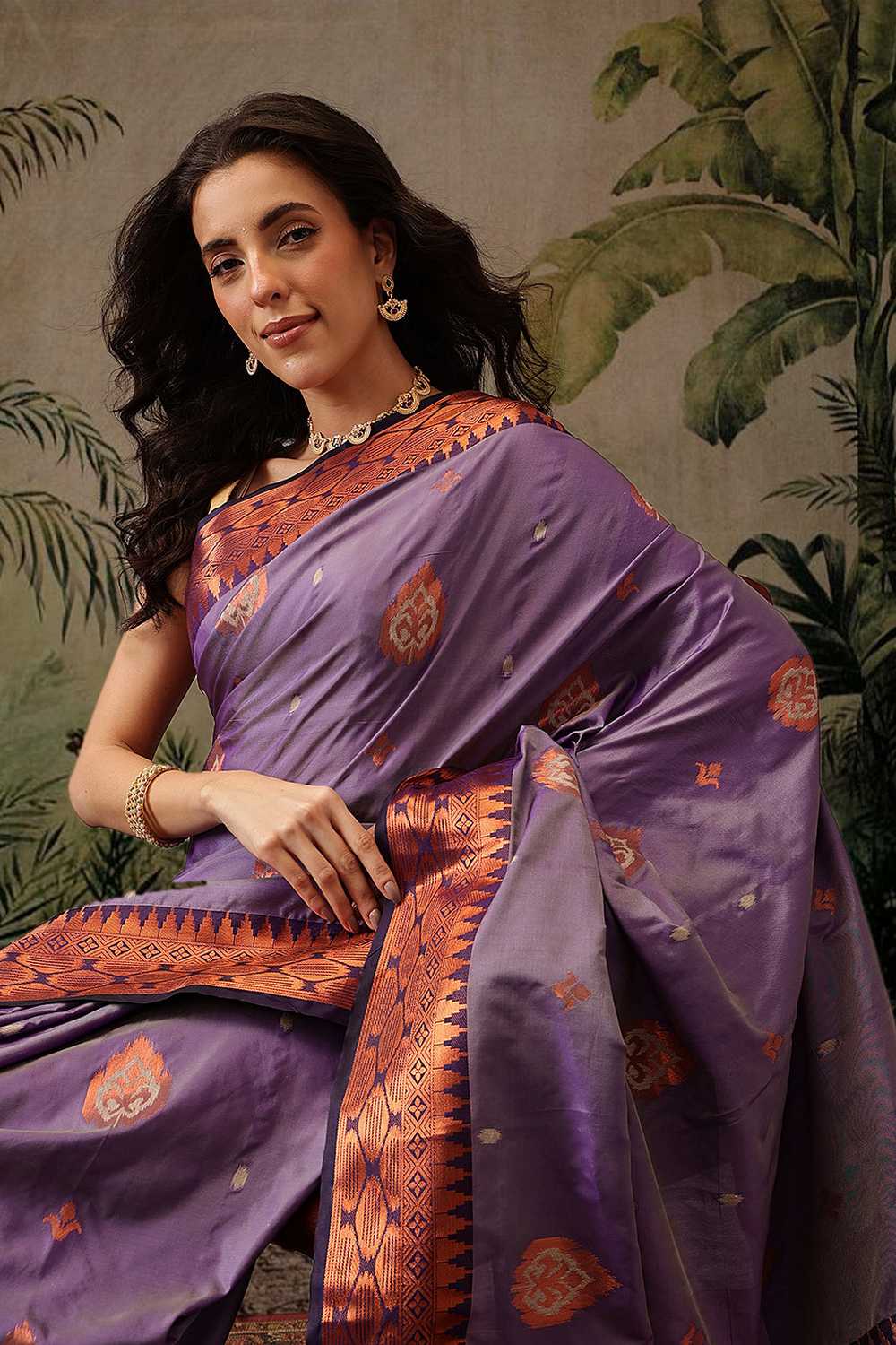 Lucia Purple Soft Silk Floral Zari Woven Ready to Wear One Minute Saree