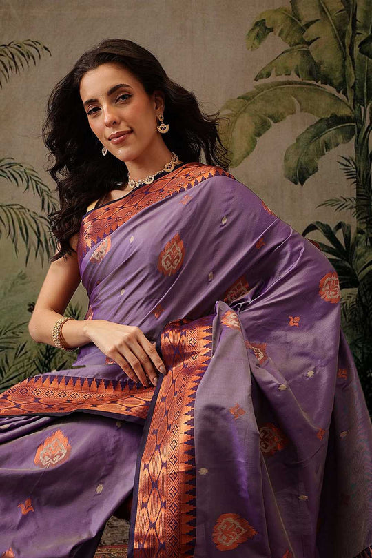 Lucia Purple Soft Silk Floral Zari Woven Ready to Wear One Minute Saree