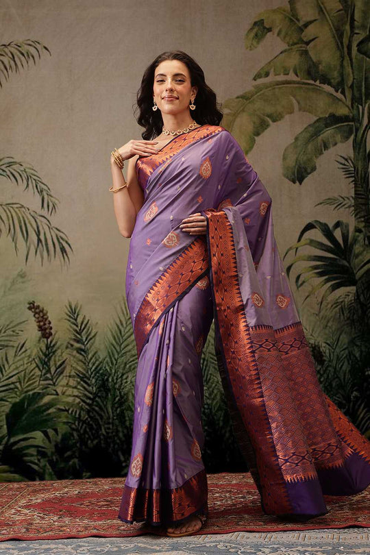 Lucia Purple Soft Silk Floral Zari Woven Ready to Wear One Minute Saree