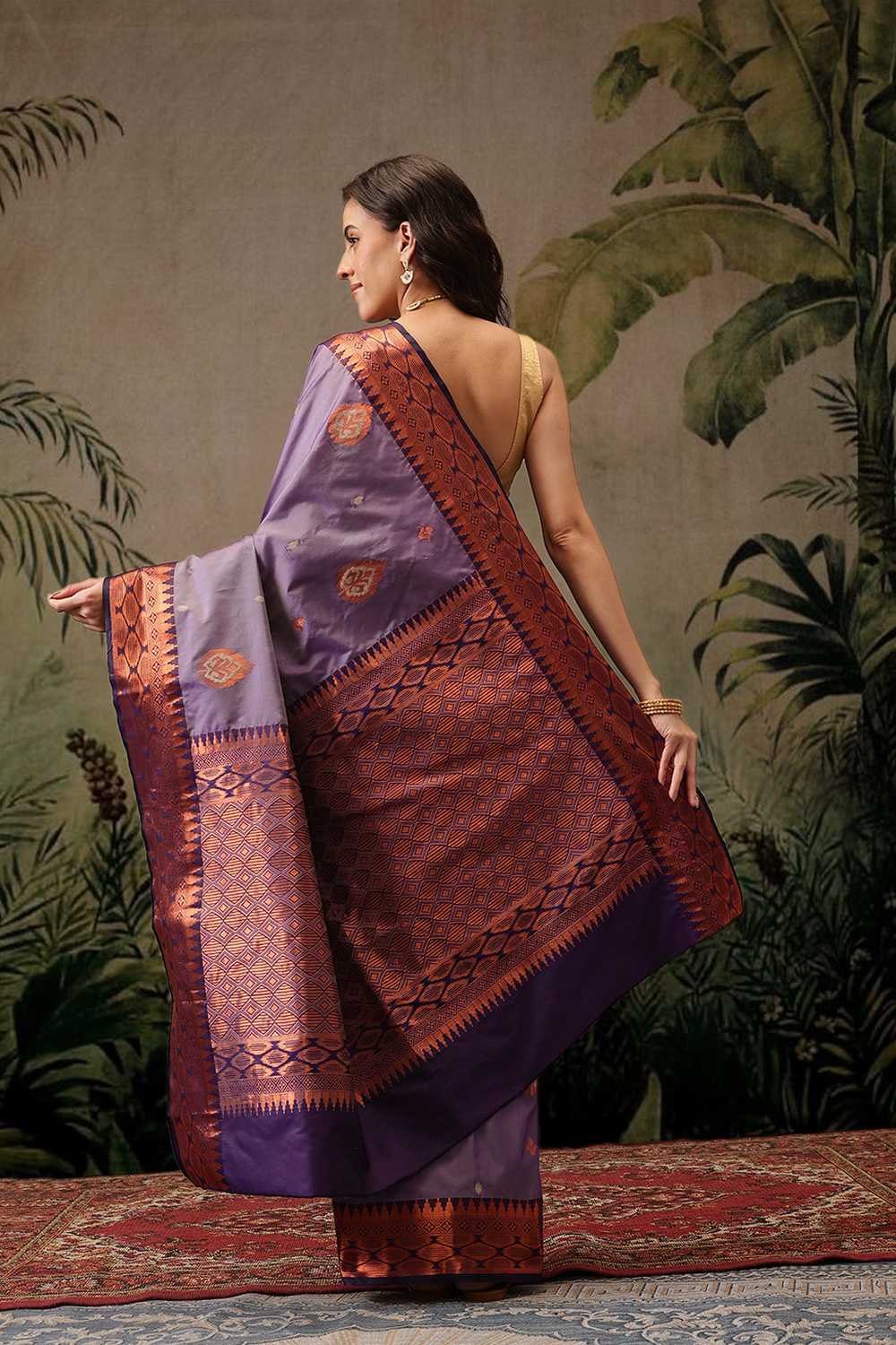 Lucia Purple Soft Silk Floral Zari Woven Ready to Wear One Minute Saree
