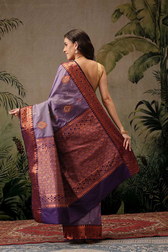 Lucia Purple Soft Silk Floral Zari Woven Ready to Wear One Minute Saree