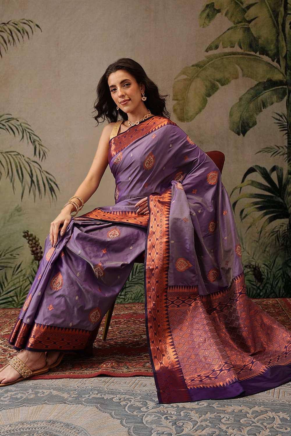 Lucia Purple Soft Silk Floral Zari Woven Ready to Wear One Minute Saree