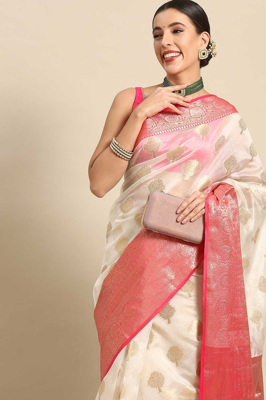 Anika White Kanjeevaram Silk Floral Woven Ready to Wear One Minute Saree