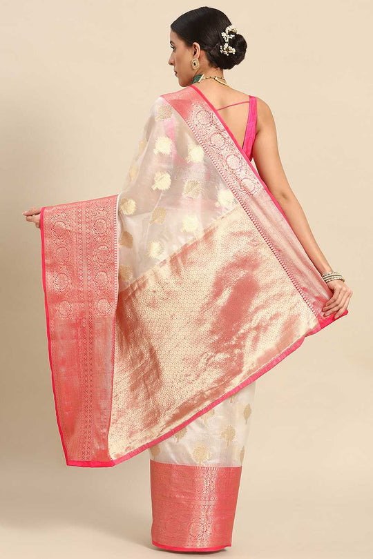 Anika White Kanjeevaram Silk Floral Woven Ready to Wear One Minute Saree