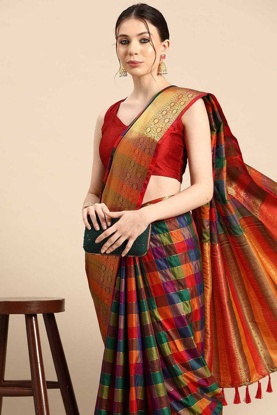 Anika Multicolor Kanjeevaram Silk Zari Woven Ready to Wear One Minute Saree